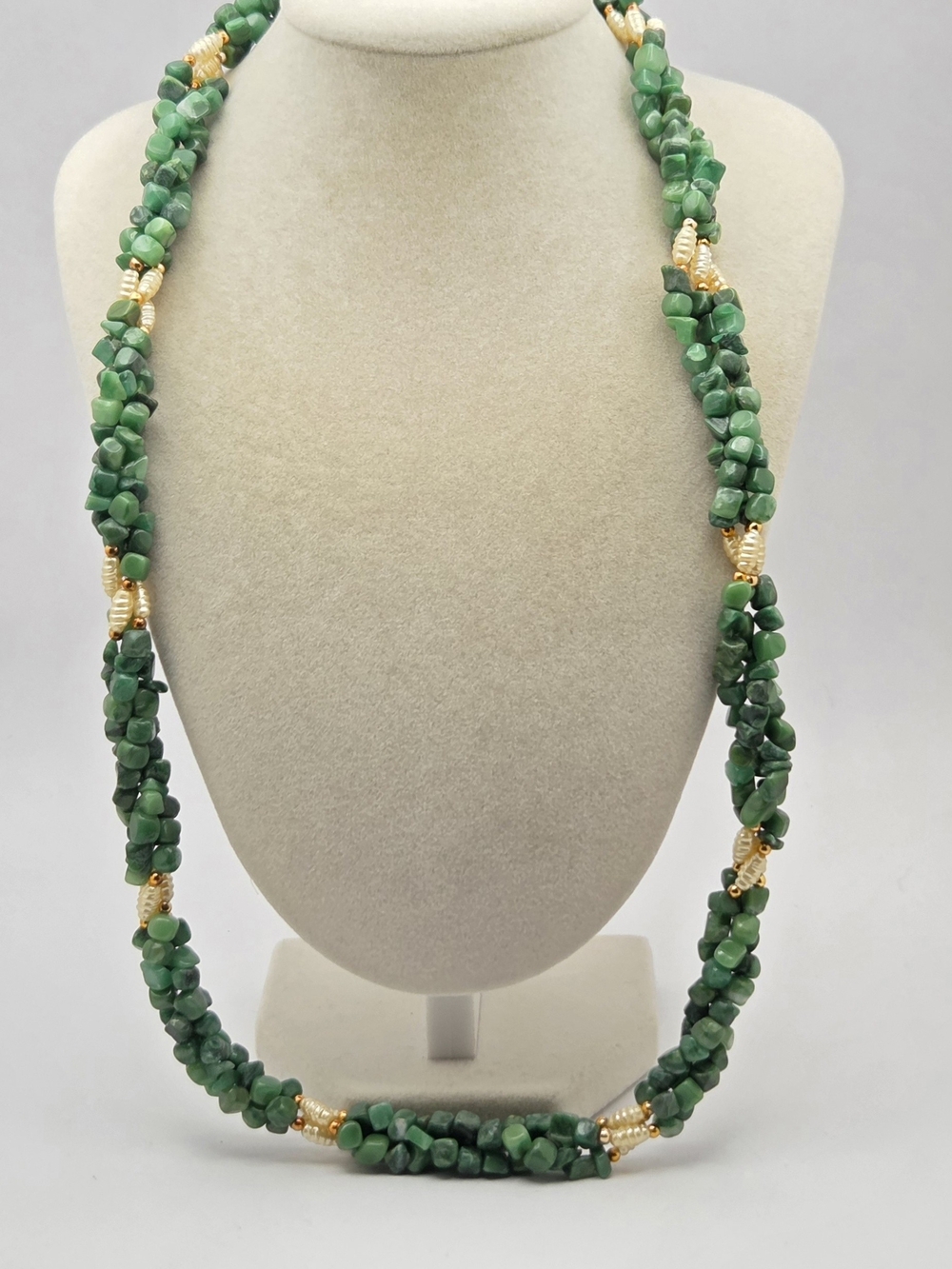 Vintage Green Aventurine Quartz Nugget Twisted Multi-Strand Necklace